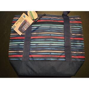 Arctic Zone Insulated Tote Womens Multicolor Striped Navy Bottom Cooler Bag
